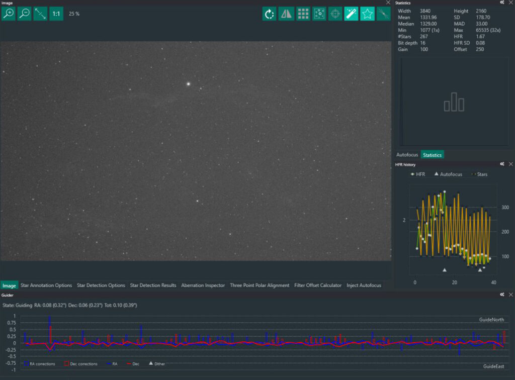 N.I.N.A. Session Veil Nebula
Total RMS 0.39" Guide Error / 8kg Payload
13 arcsecs PA error